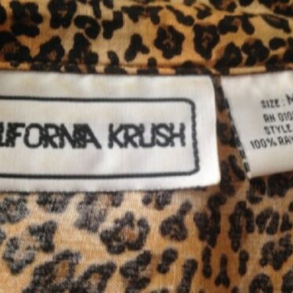 Vintage * CALIFORNIA CRUSH button-down TUNIC slvls rayon SHIRT* ANIMAL PRINT * M - Picture 5 of 5